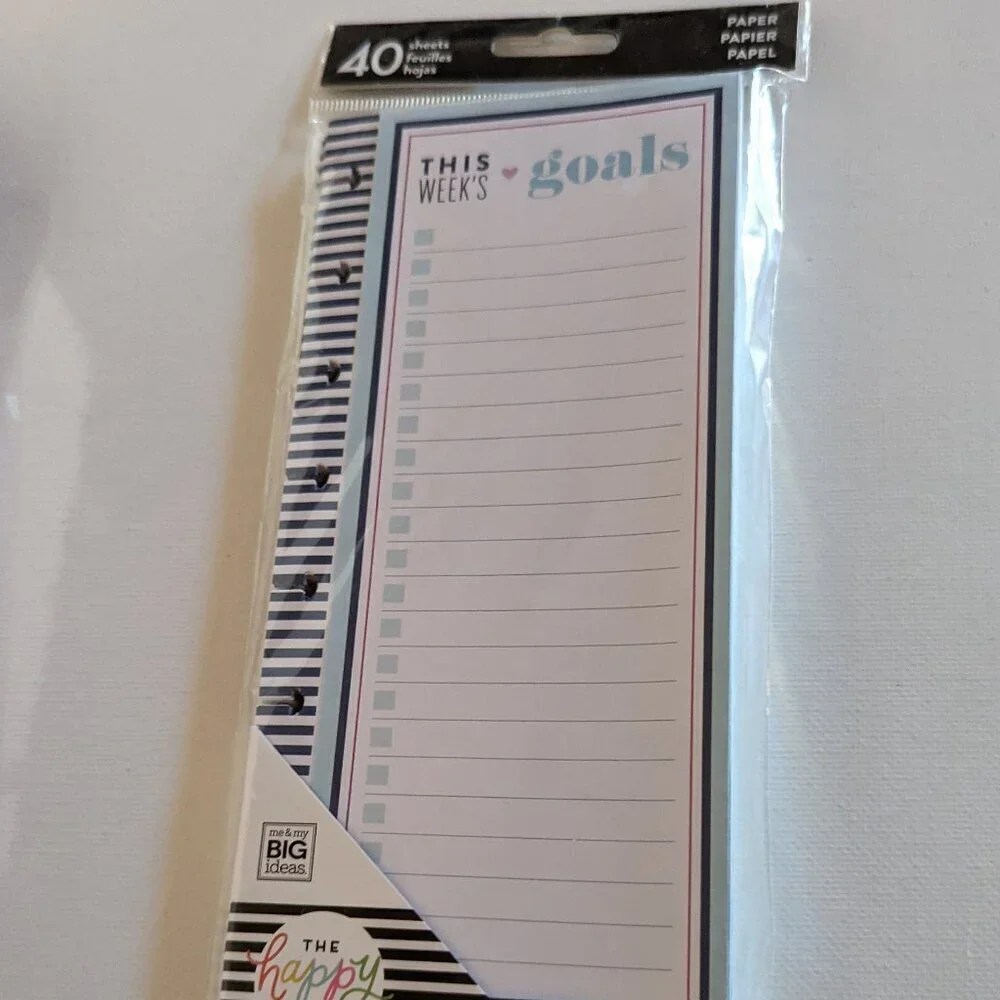 NWT Happy Planner This Week's Goals 40 pgs Classic Half Sheet Filler Paper Pack